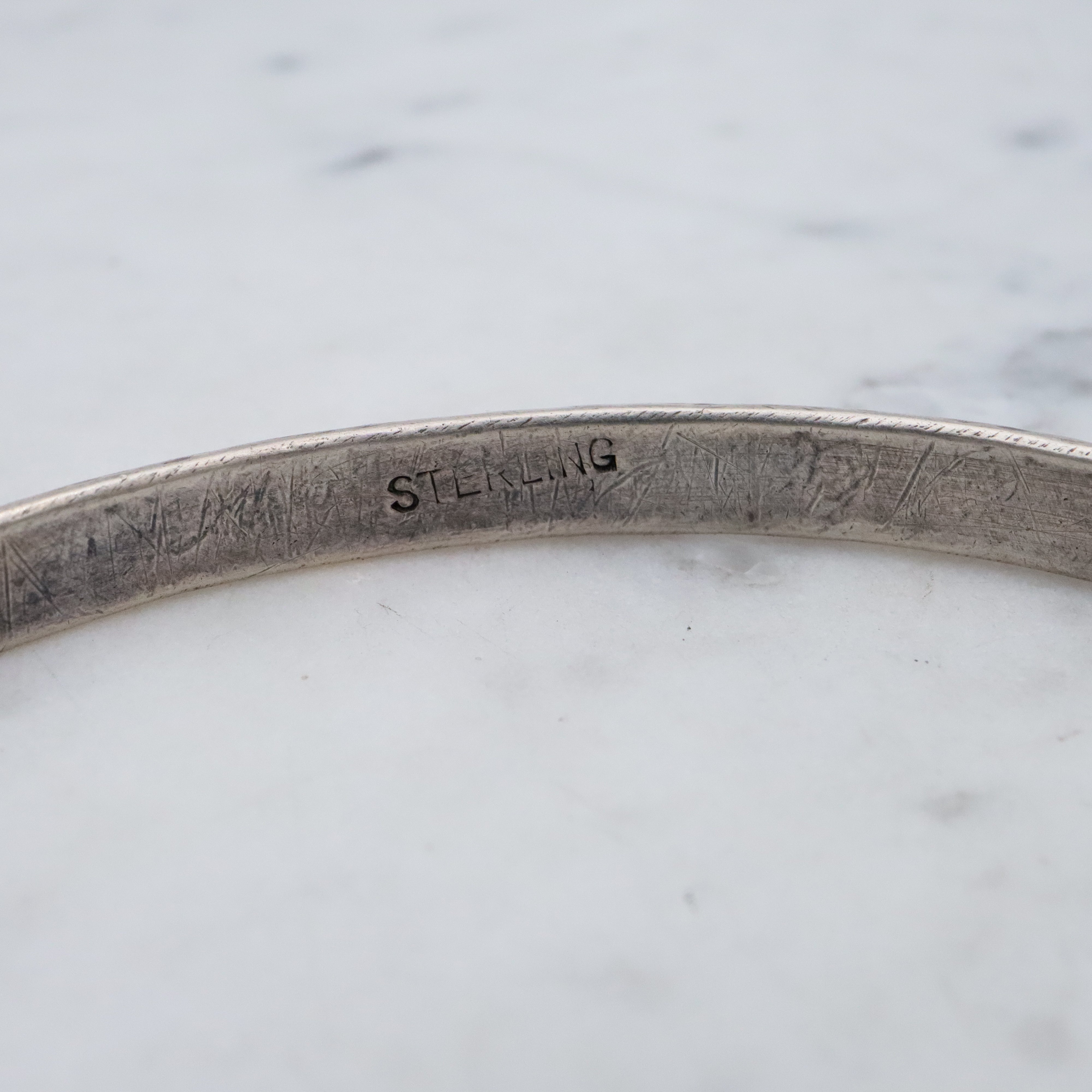 Mid Century hand hammered solid sterling oval bangle